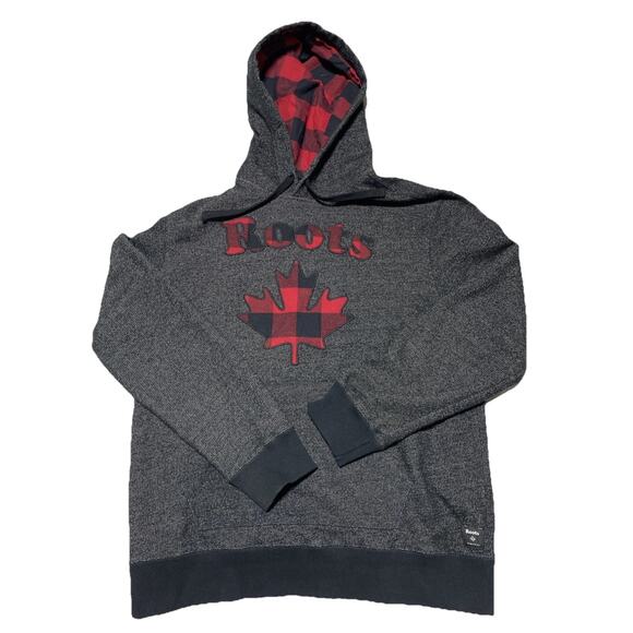 Roots Hoodie Mens Extra Large Grey Canada Buffalo Plaid Maple Leaf Heritage XL - Picture 1 of 10